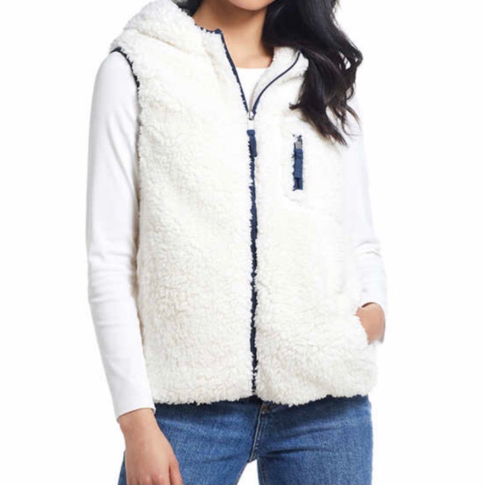 Weatherproof Teddy Sherpa Vest Sleeveless Faux Fur White Jacket Full Zip NEW